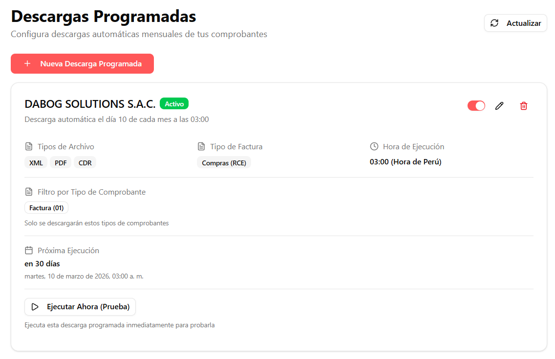 Crear descarga programada