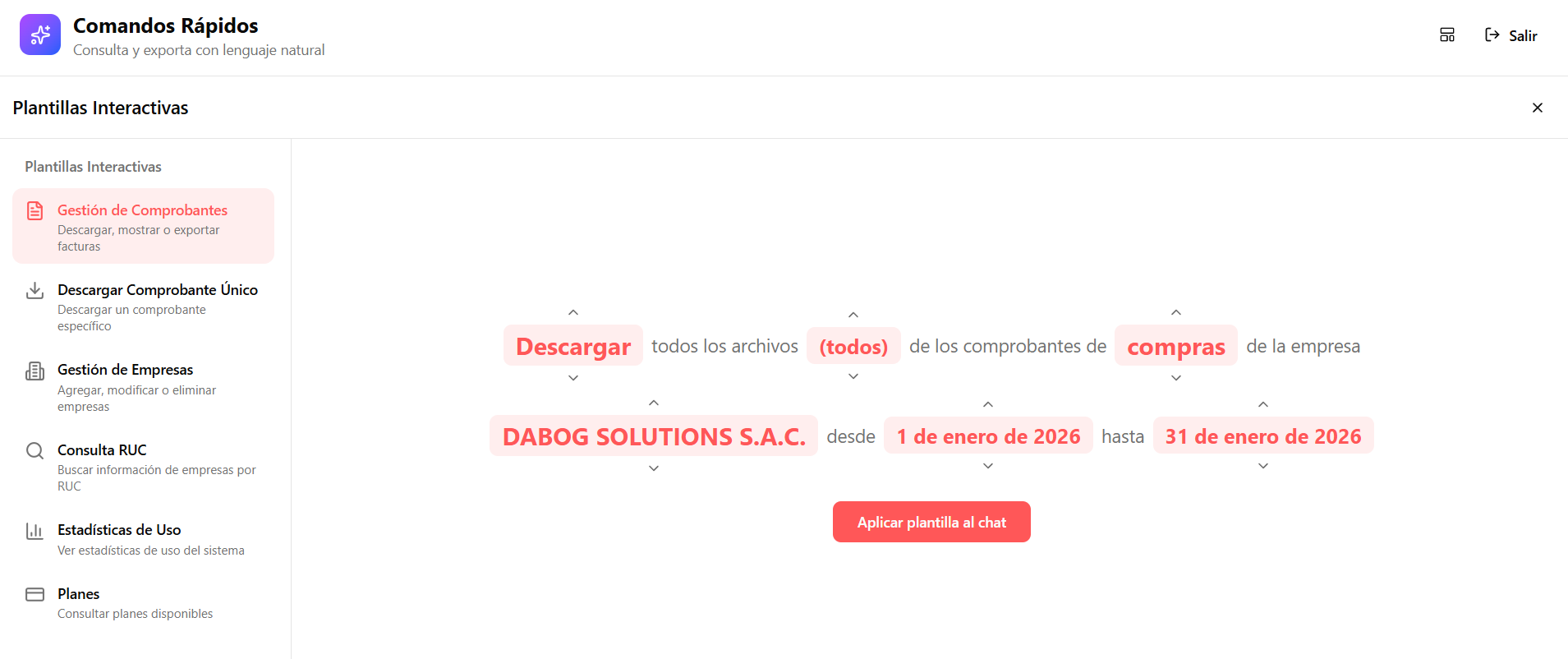 Comandos Rápidos - Sistema de consulta con lenguaje natural